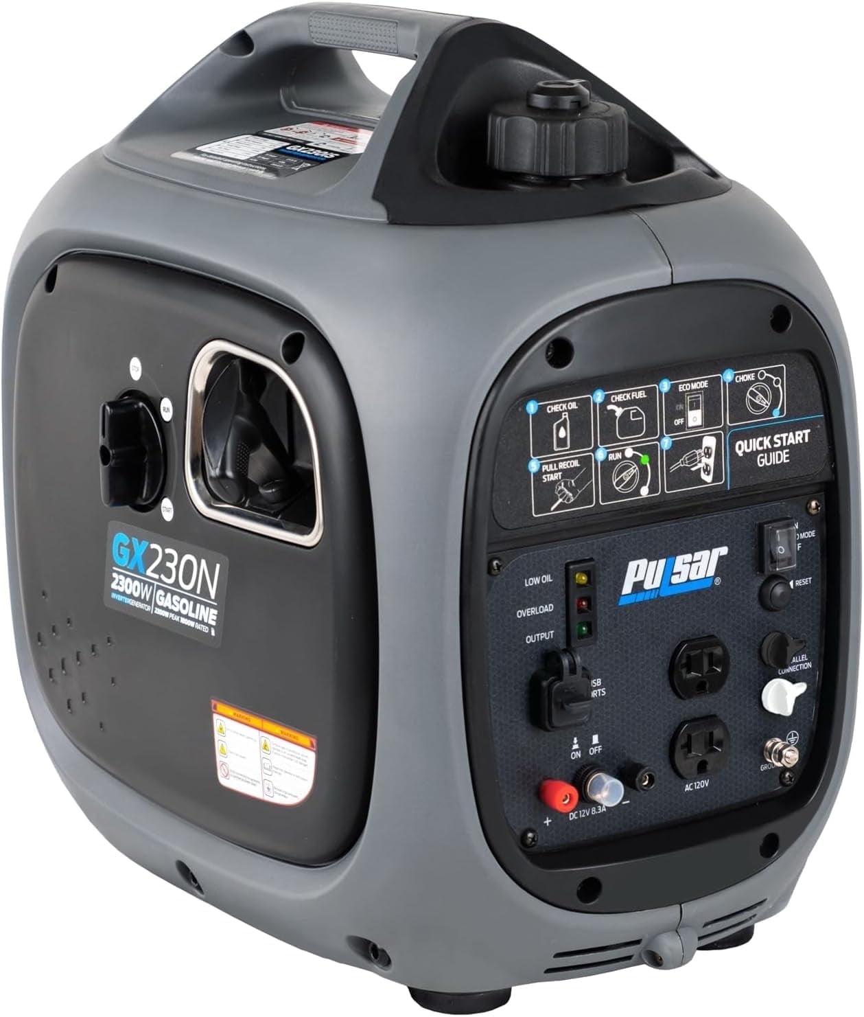 Pulsar 2,300W Portable Gas-Powered Quiet Inverter Generator for Home Emergency Backup, Parallel Capability, RV Ready, Long Run Time, GX230N