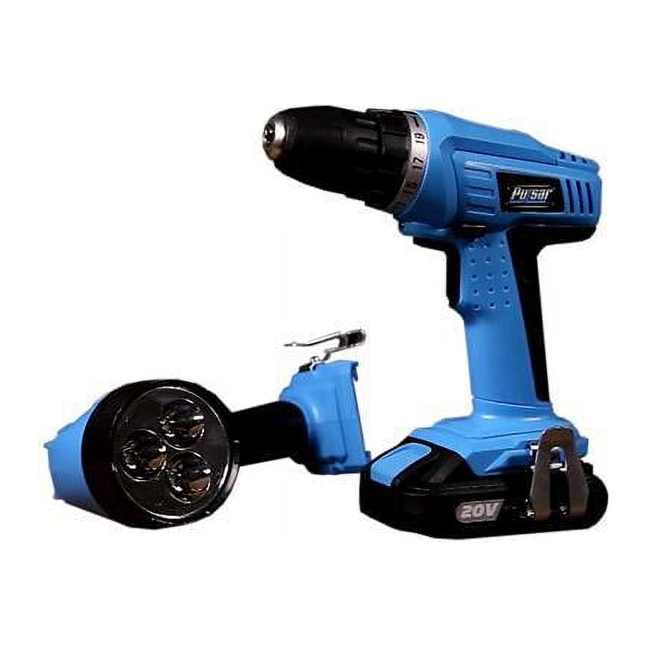 Pulsar 20V Cordless 1.3Ah Lithium-Ion Drill/Driver & Work Light Kit, Featuring A 19+1 Torque Setting Drill, an Adjustable & Freestanding LED Work Light (Kit Includes Battery & Charger), PT25LK