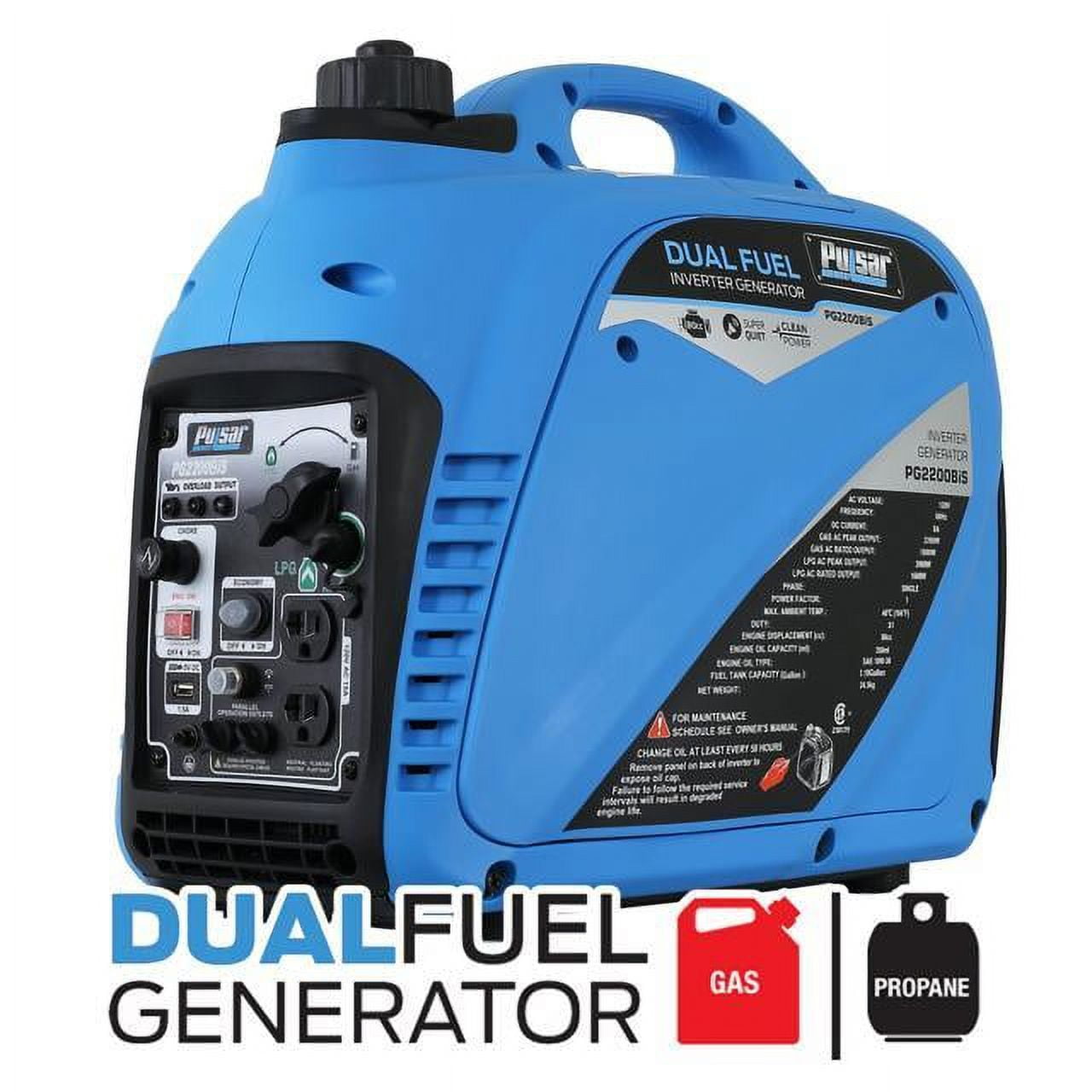 Pulsar 2200w Portable Dual Fuel (propane Gas) Quiet Inverter Generator 