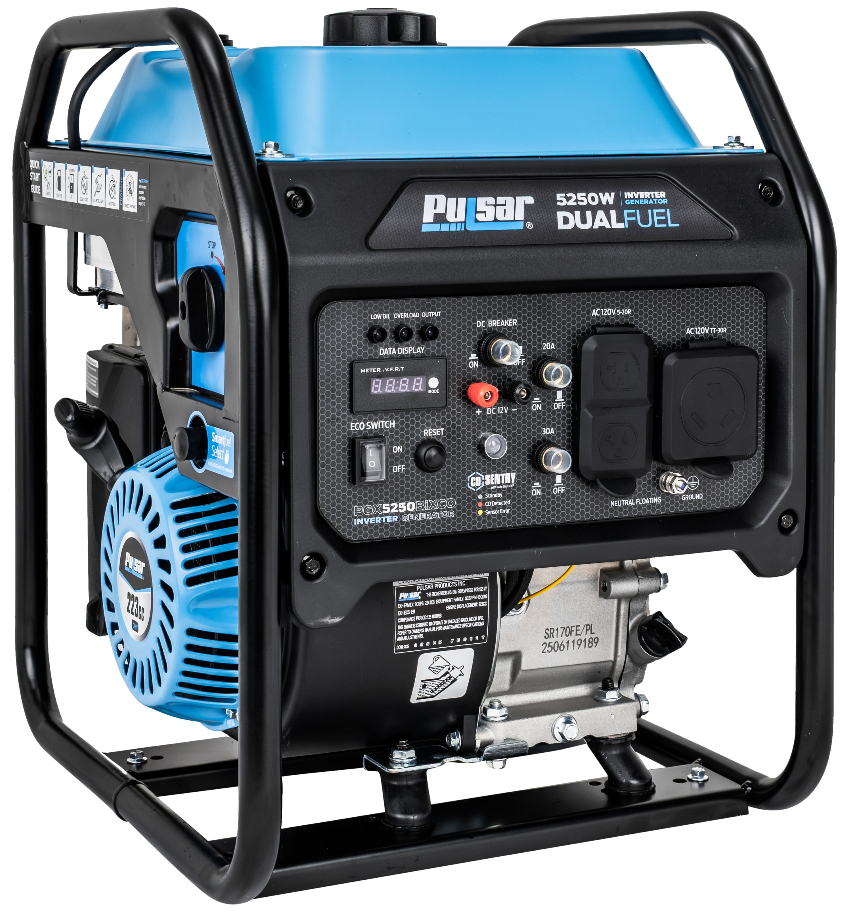 Pulsar 5250W Dual Fuel Inverter Generator, Gas & Propane, RV Ready TT-30R
