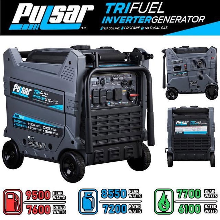 Pulsar 9500W Tri Fuel Gasoline Propane Natural Gas Powered Large