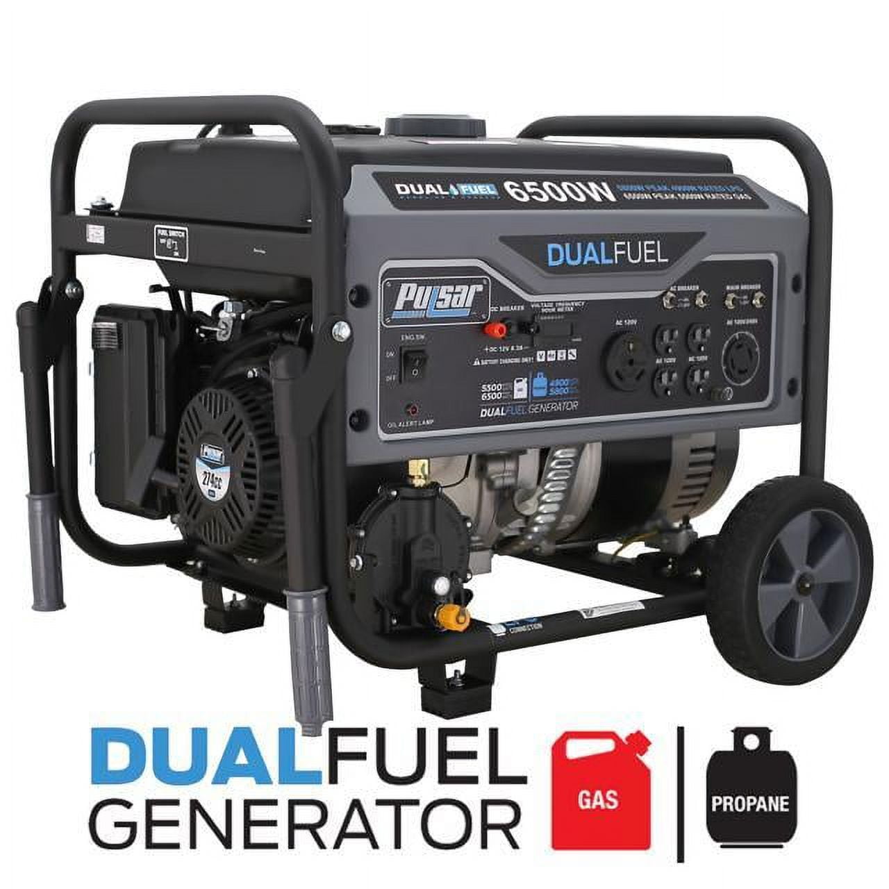 Pulsar G65BN Portable Gas/LPG Dual Fuel Generator - 5500 Rated Watts & 6500 Peak Watts - RV Ready - CARB Compliant Pulsar G65BN Portable Gas/LPG Dual Fuel Generator - 5500 Rated Watts & 6500 Peak Watts - RV Ready - CARB Compliant
