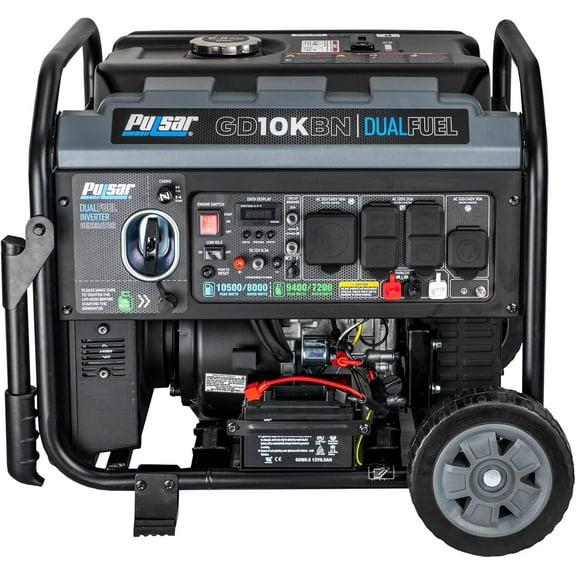 Pulsar GD10KBN 10500W Dual Fuel Home Backup Portable Inverter Generator with Wheel Kit and Electric Start RV Ready