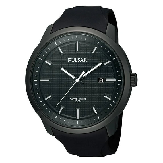 Pulsar Men's Black Finish Rubber Band Watch