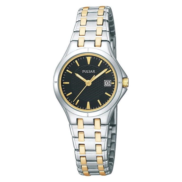 VTG Pulsar Watch Women 32MM Black Dial Date Titanium Bracelet Band 5.5\