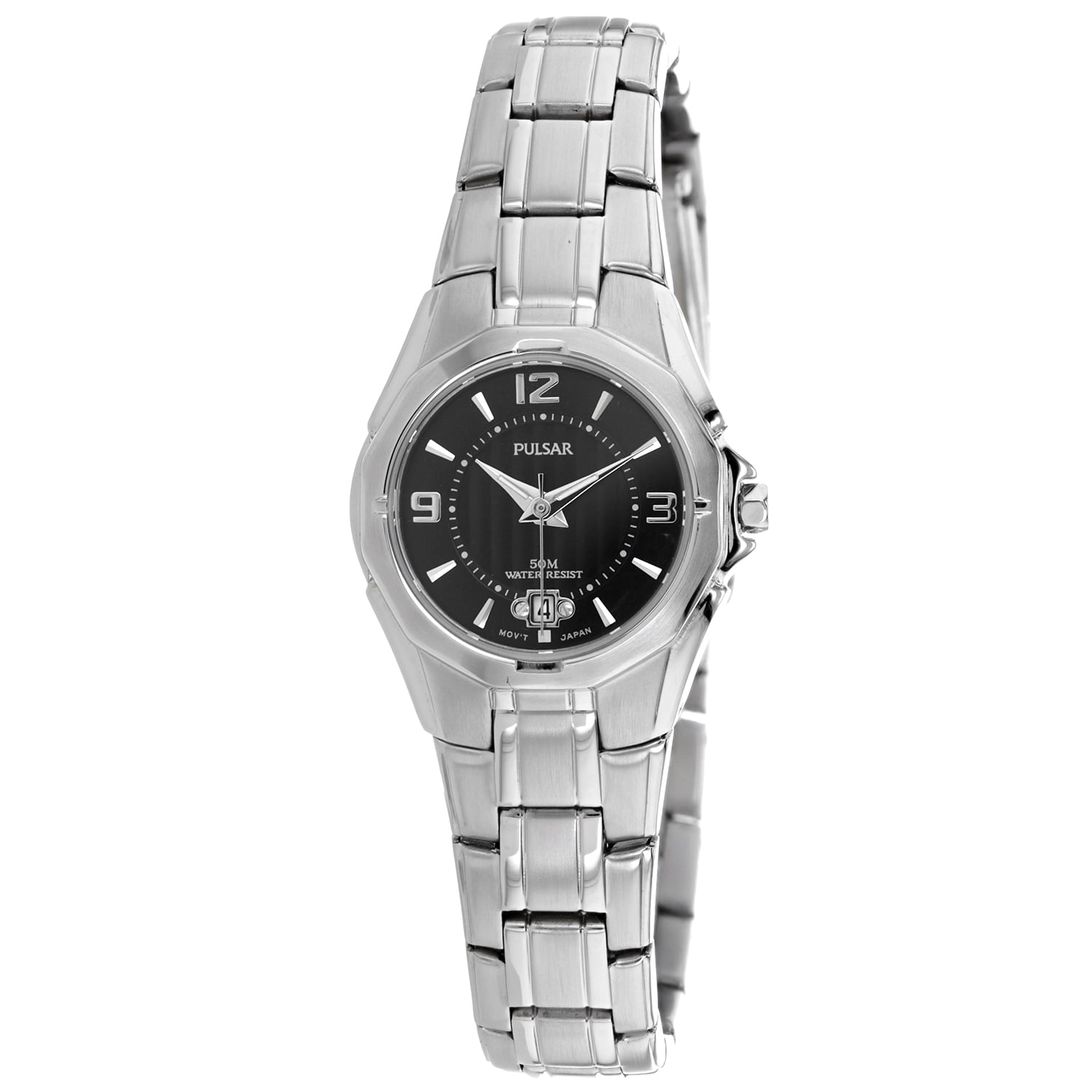 Woman\'s Pulsar Crystal Accented Silver Tone Case Black Leather Strap Watch 02 Vintage Pulsar Silver-tone Women main image 2