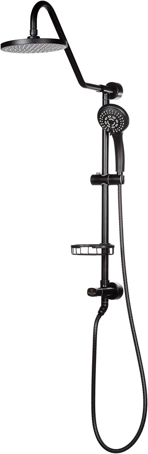 Kauai III 8-in Rain Showerhead Shower System with Slide Bar and Integrated Soap Dish Matte Black 1.8 GPM