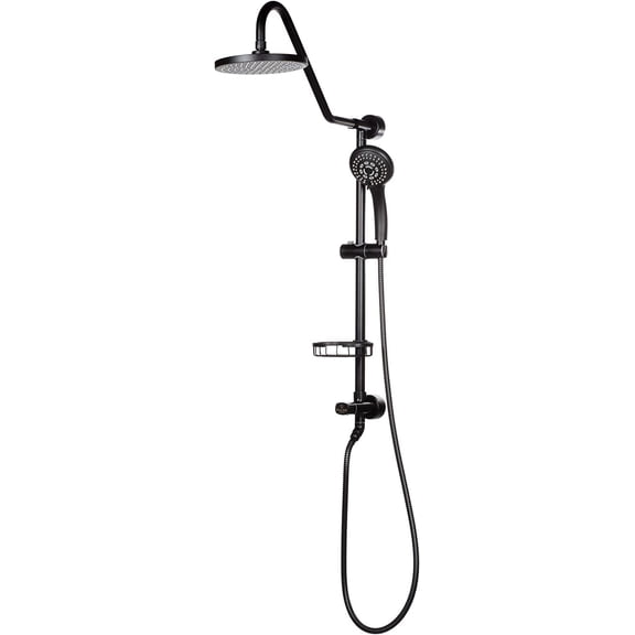 Kauai III 8-in Rain Showerhead Shower System with Slide Bar and Integrated Soap Dish Matte Black 1.8 GPM