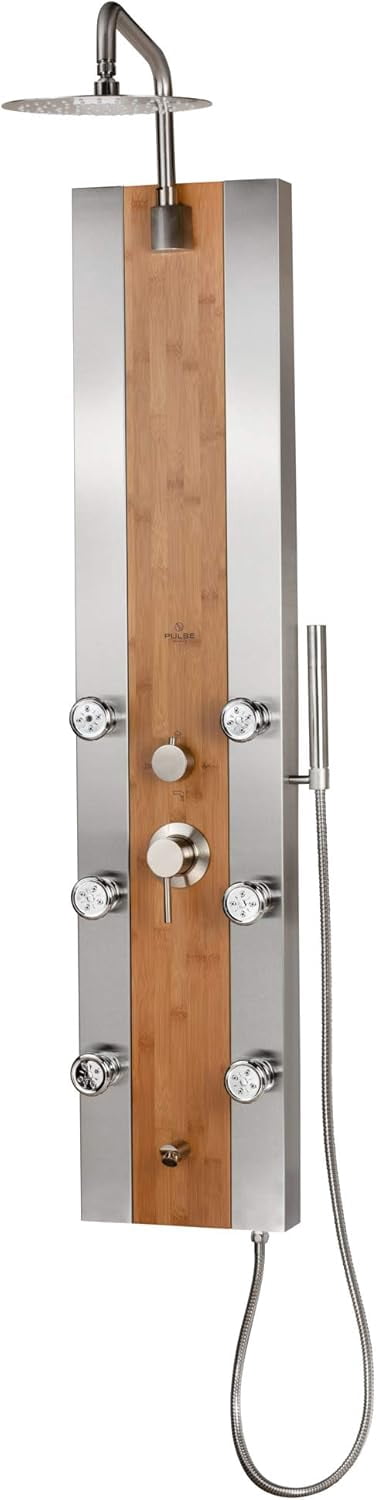 Bali 10-in Rain Showerhead ShowerSpa with 6-Body Jets Pivoting Shower Arm Handshower and Tub Spout Bamboo and Brushed Nickel