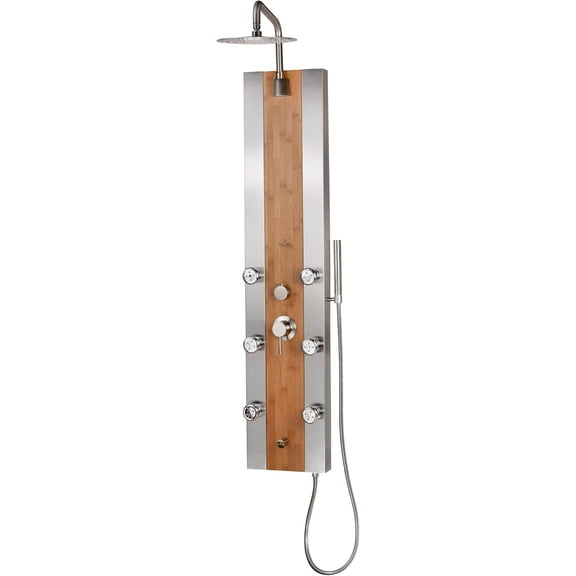 Bali 10-in Rain Showerhead ShowerSpa with 6-Body Jets Pivoting Shower Arm Handshower and Tub Spout Bamboo and Brushed Nickel