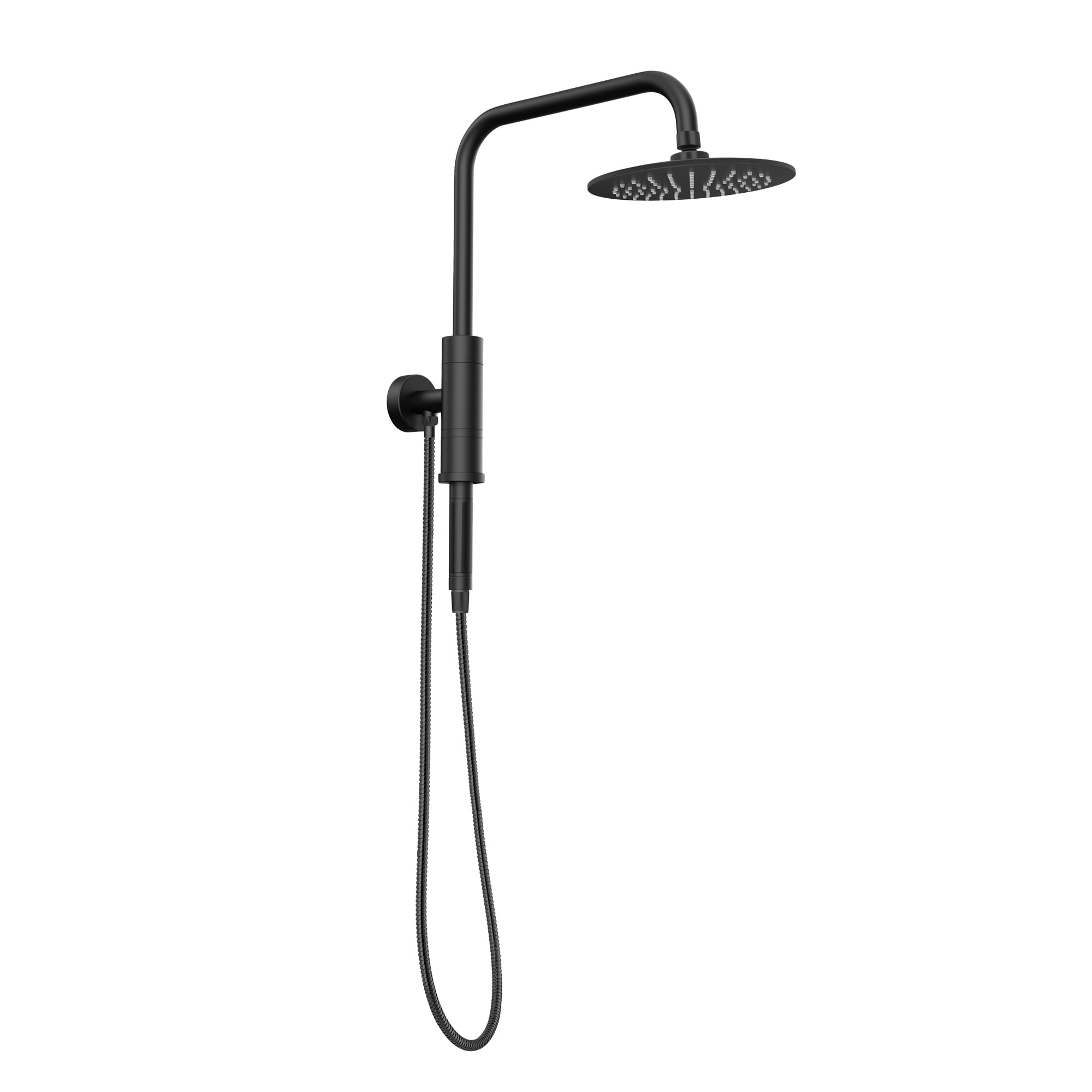 Aquarius 8-in Rain Showerhead Shower System with Pivoting Shower Arm and Magnetic Handshower Holder Matte Black 1.8 GPM