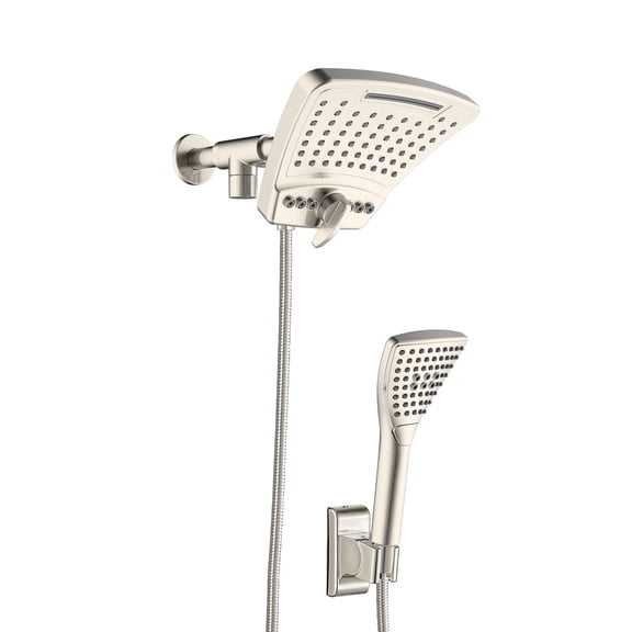PowerShot 8-in Drill-less Shower System with Multi-function Showerhead and Multi-fucntion Handshower Brushed Nickel