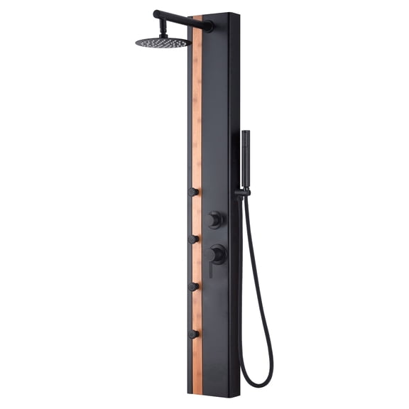 Eclipse 8-in Rain Showerhead ShowerSpa with 4-Body Jets and Handshower Bamboo and Matte Black