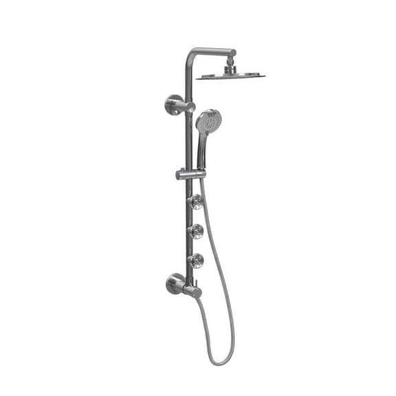 Lanai 8-in Rain Showerhead Shower System with 3-Body Jets Pivoting Shower Arm and Multi-function Handshower Chrome 1.8 GPM