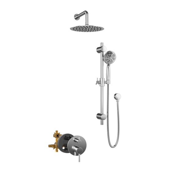 Refuge 10-in Rain Showerhead Combo Shower System with Adjustable Handshower Slide Bar and Pressure Balanced Mixing Valve Chrome 1.8 GPM