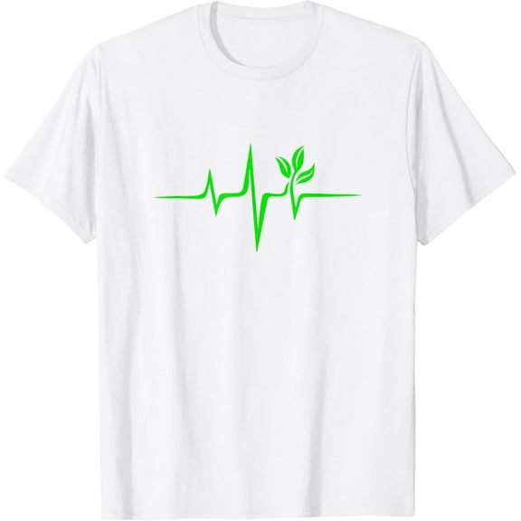 Pulse Green Heartbeat Vegan Plant Tree Environment T-shirt T-Shirt100% pure cotton white short-sleeved T-shirts for men and women