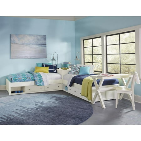 Pulse L-Shaped Bed with Double Storage - White