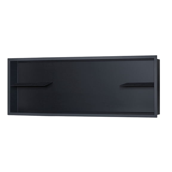 12-in x 36-in Ultra-thin Frame Recessed Stainless Steel Shower Niche with 2-Accessory Shelves Matte Black