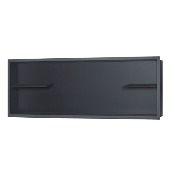 12-in x 36-in Ultra-thin Frame Recessed Stainless Steel Shower Niche with 2-Accessory Shelves Gun Metal Black
