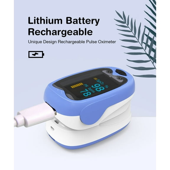 Pulse Oximeter,Rechargeable Children Oxygen and Heart Monitor Fingertip Blood Oxygen Meter,Large Display(Blue)