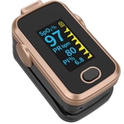 Fingertip Pulse Oximeter for Oxygen Level and Pulse Rate, Batteries and Lanyard Included - Black/Rose Gold