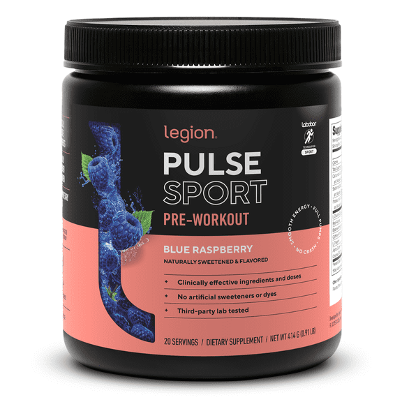 Legion Pulse Blue Raspberry Pre Workout Energy Powder Supplement