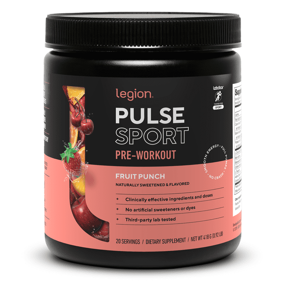 Legion Pulse Pre Workout Energy Powder with Caffeine and Citrulline Malate - Fruit Punch Flavor