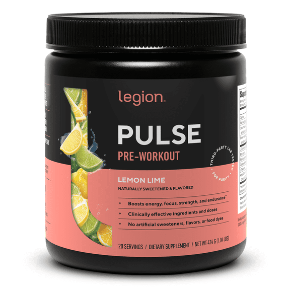 Legion Athletics Pulse Pre-Workout Supplement, Lemon Lime, Naturally Sweetened With No Added Sugar, 350mg Caffeine, 20 Servings, High Performance Energy & Focus Powder