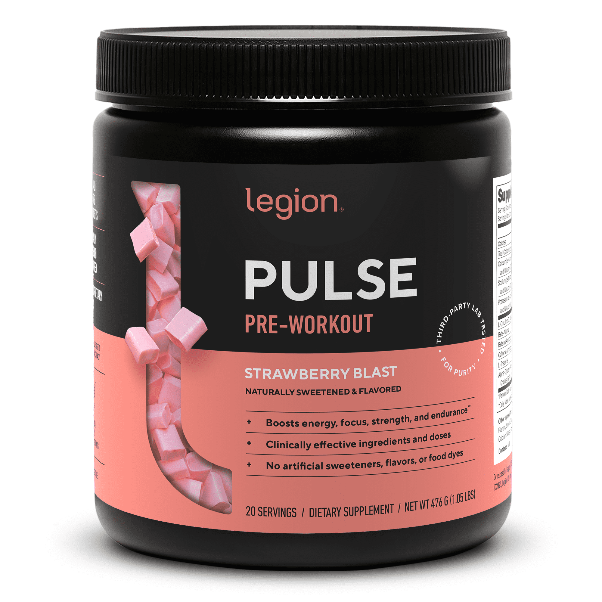 Legion Athletics Pulse Pre-Workout Supplement, Strawberry Blast, Naturally Sweetened With No Added Sugar, 350mg Caffeine, 20 Servings, High Performance Energy & Focus Powder