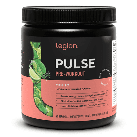 Legion Athletics Pulse Pre-Workout Supplement, Mojito, Naturally Sweetened With No Added Sugar, 350mg Caffeine, 20 Servings, High Performance Energy & Focus Powder