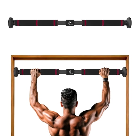 PulseBar Pull Up Bars For Home Workout Max Load 100Kg Chin Up Bar Gym Accessories Door Way Adjustable Hanging Rod Anti-skid Grip, Strength Training Exercise Bar Pullup Bar (Black)