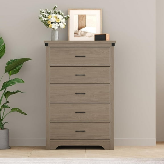 PulseFay Farmhouse 5 Drawer Dresser for Bedroom, 47" Tall Chest of Drawers, Wood White Dresser with Deep Drawers, Storage Dressers Organizer for Bedroom, Living Room, Hallway, Light Rustic Oak