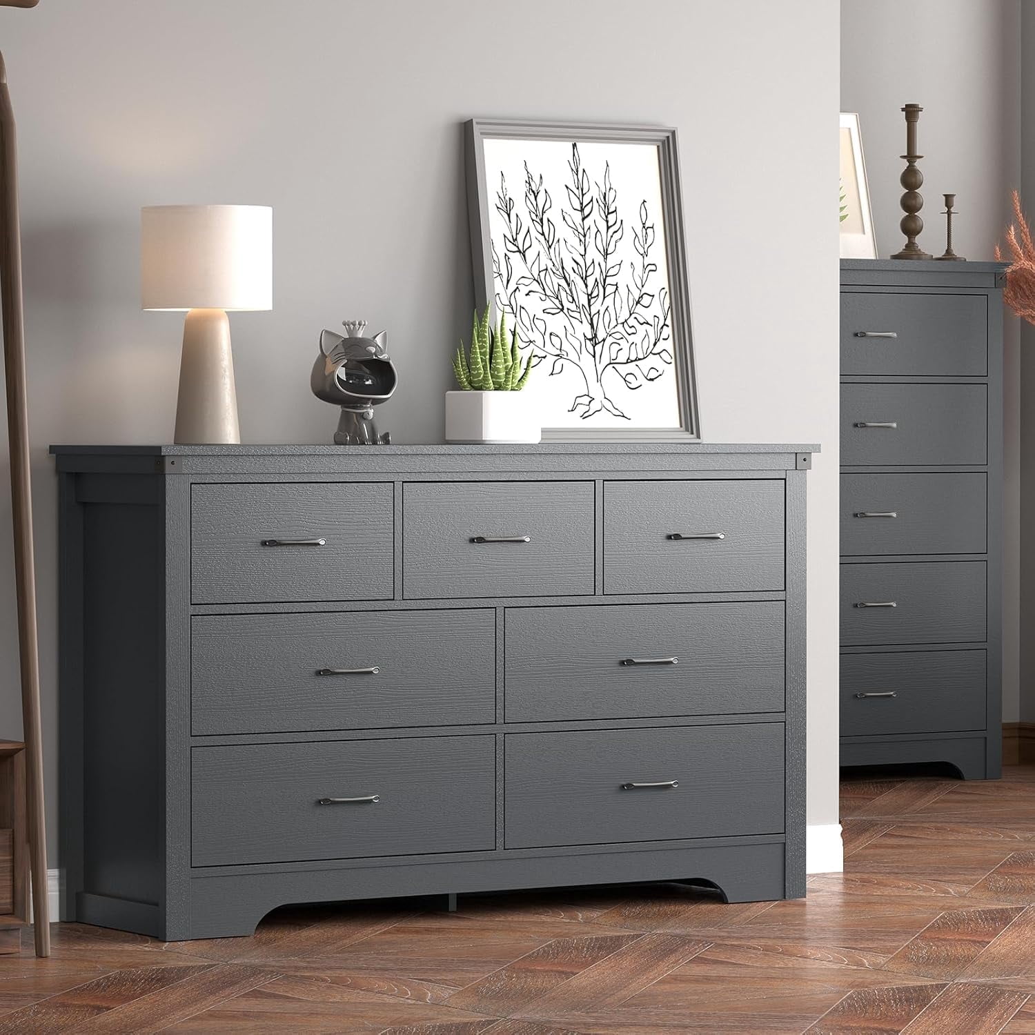 PulseFay Farmhouse 7 Drawer Dresser for Bedroom, 51" Wide Chest of Drawers, Wooden Dresser TV Stand, Storage Dressers Organizer for Bedroom, Living Room, Hallway, Black