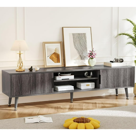PulseFay Mid Century TV Stand, Modern TV Console for TVs up to 70 Inches, Entertainment Center with Storage, TV and Media Consol, (Gray)