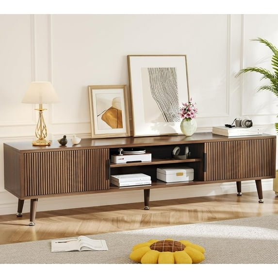 PulseFay Mid Century TV Stand, Modern TV Console for TVs up to 70 Inches, Entertainment Center with Storage, TV and Media Consol, (Walnut)