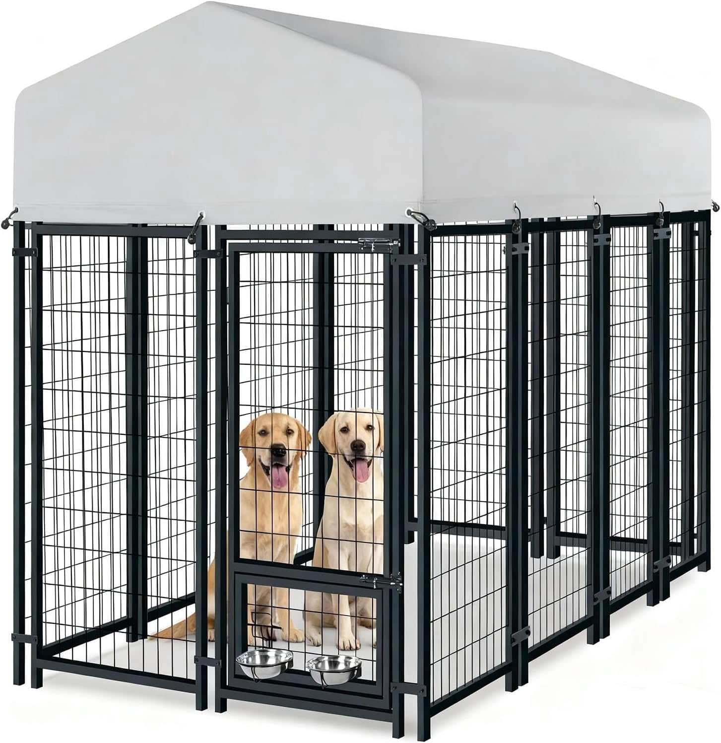 PulseFay Outdoor Large Dog Kennel, Heavy Duty Dog Enclosure with UV & Rain-Proof Fully Covered Roof, Rustproof Metal Mesh, Double Security Locks