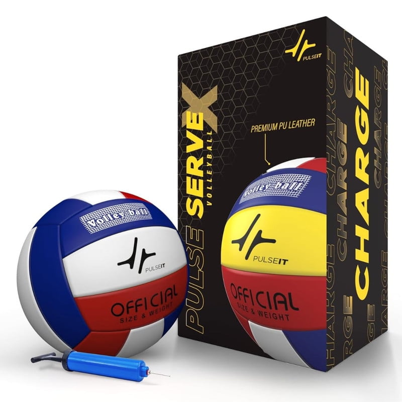 PulseITServeX Volleyball, Size 5, 18 Panels, Rubber Machine Stitched, Smooth Matt Surface, Latex Bladder, Standard Training Ball for Outdoor Surfaces, Ideal for Training Sessions (BWR)