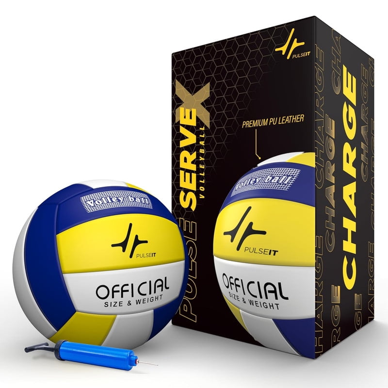 PulseITServeX Volleyball, Size 5, 18 Panels, Rubber Machine Stitched, Smooth Matt Surface, Latex Bladder, Standard Training Ball for Outdoor Surfaces, Ideal for Training Sessions (BYW)