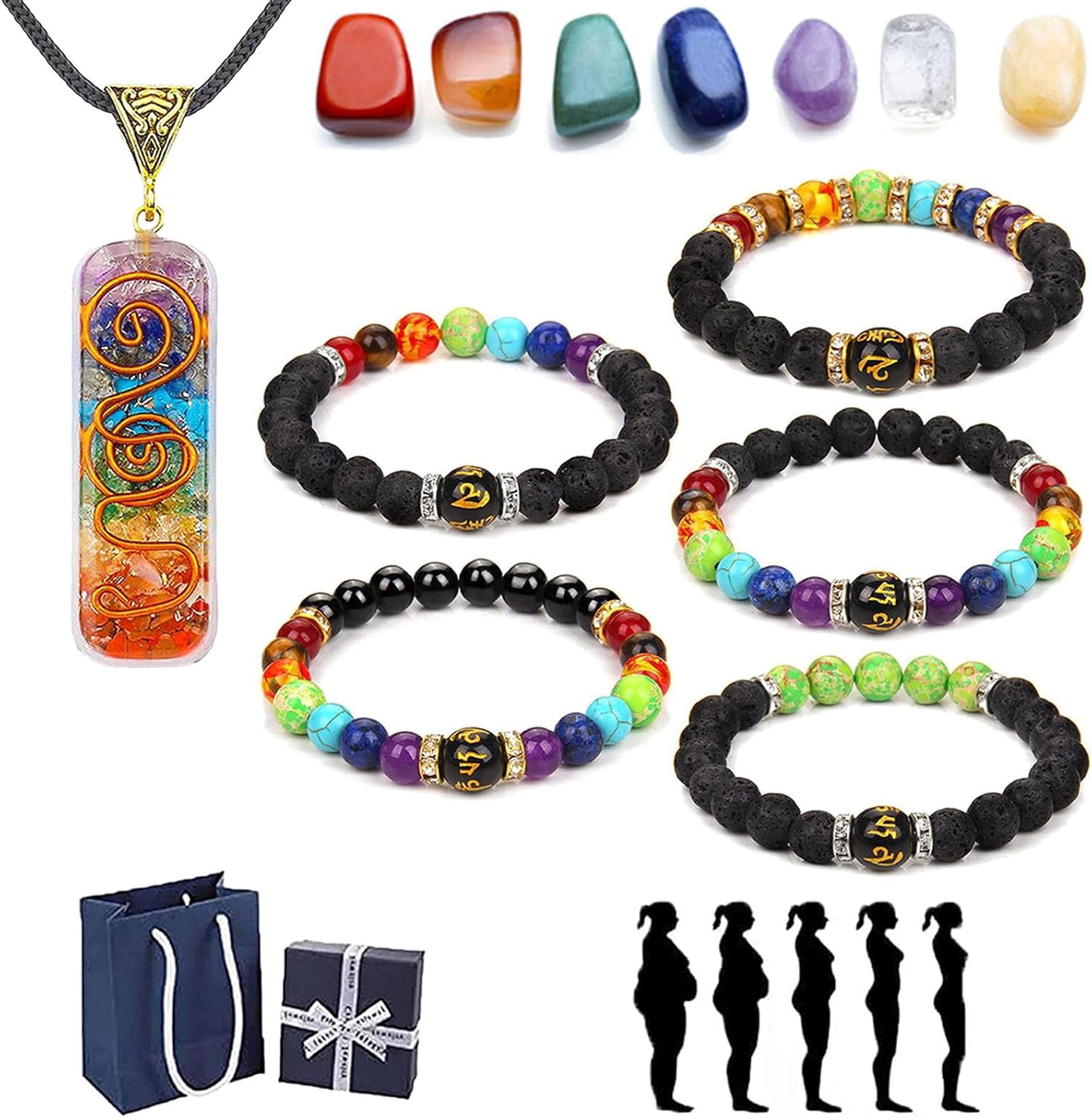 Bracciale 7 Chakra Originale In Pietra Lavica, Regolabile 20-28 Cm, Perline 8 Mm, Aromaterapia, Relax Yoga, Uomo/Donna - 3
