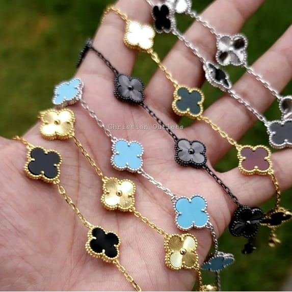 Pulseras de Trebol de Plata 925 Autentica Ajustables Disponibles en Negro, Dorado, Rosa, Verde y Mas