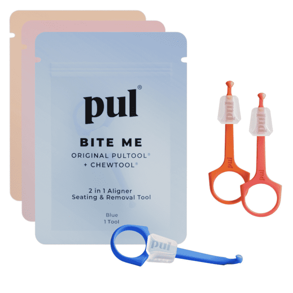 PUL 2-in-1 Aligner Removal and Chew Tool for Invisalign and Clear Aligners, Easy-to-Use Aligner Seating and Remover Tool, Multi Colored, 3 pack