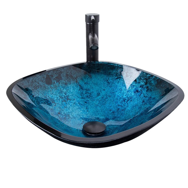 Puluomis Bathroom Vessel Sink Round Tempered Glass Vanity Bowl with Faucet and Pop up drain Combo