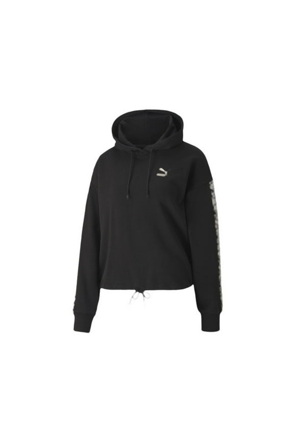 Animal Cropped Womens Active Hoodies Size S, Color: Black/Leopard