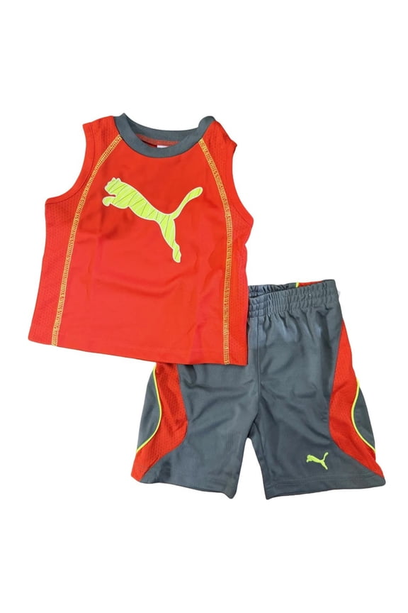 Baby Boy's Orange/Gray Tank Top and Short Set (12 Months)