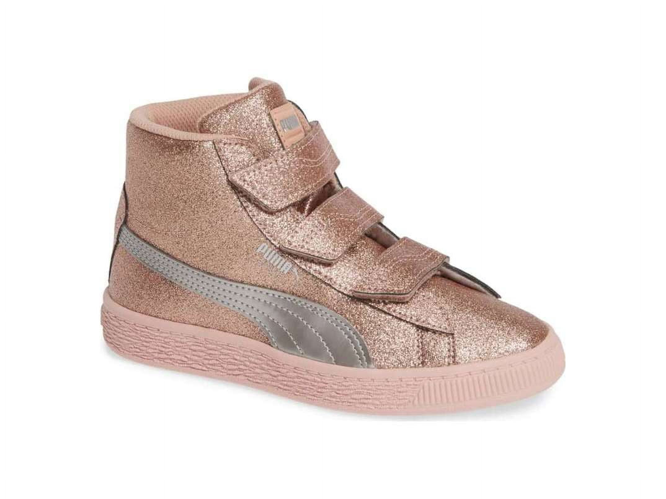 Puma Basket Mid Strap Glitz V PS Unisex Child shoe size 2.5 Kids Casual 367571 01 Peach Beige Walmart