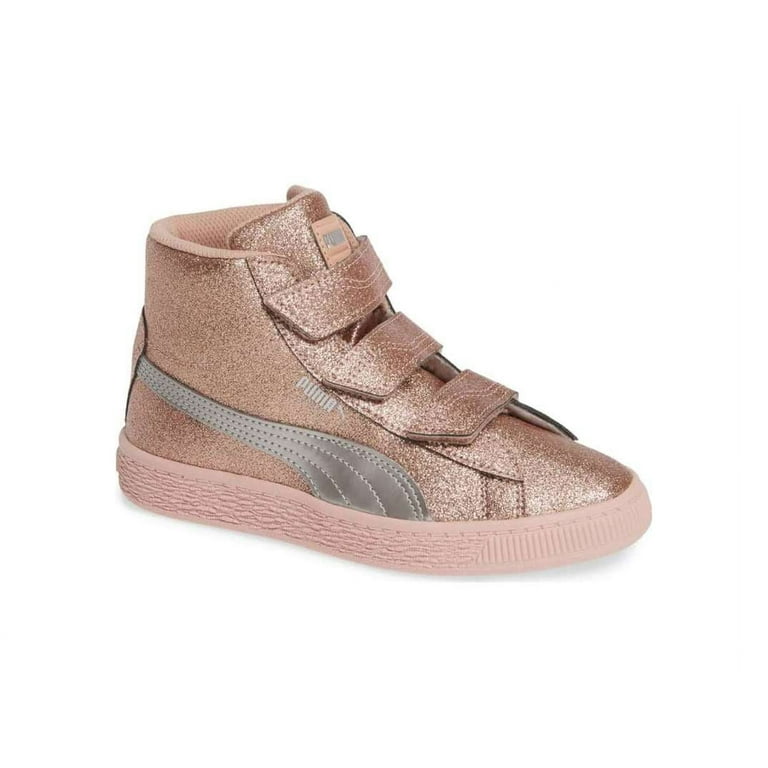 Puma Basket Mid Strap Glitz V PS Unisex Child shoe size 2.5 Kids Casual 367571 01 Peach Beige