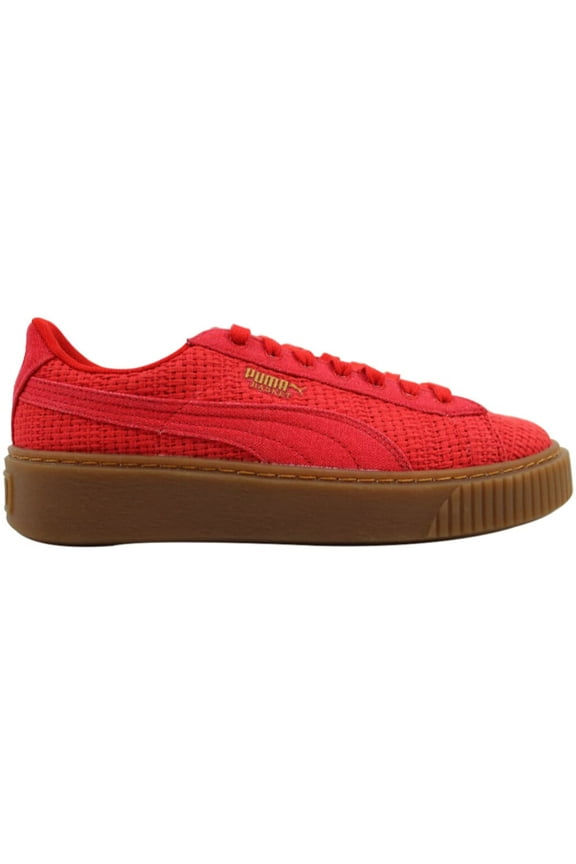Puma Basket Platform Woven Women's Shoes High Risk Red/Gold 364847-01