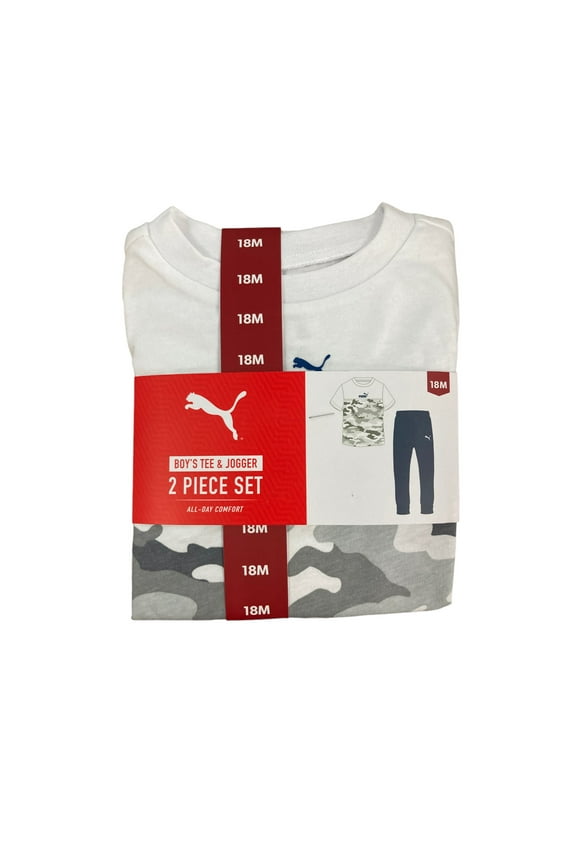 Boy's All Day Comfort 2 Piece Tee and Jogger Set (White/Navy, 18M)