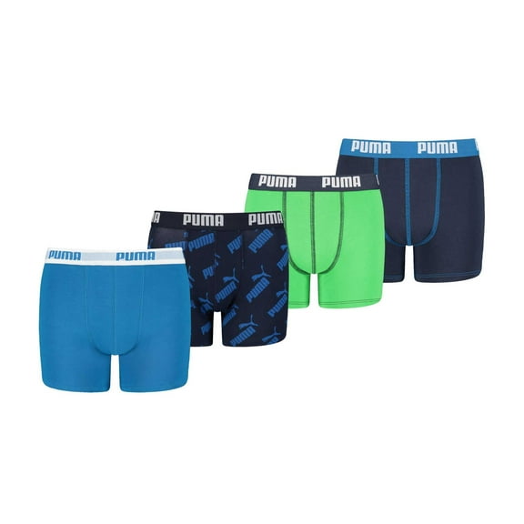 Puma Boys Boxer Shorts, 4 Pack - Basic Boxer Aop - Ecom, Cotton Stretch Green/Blue 152