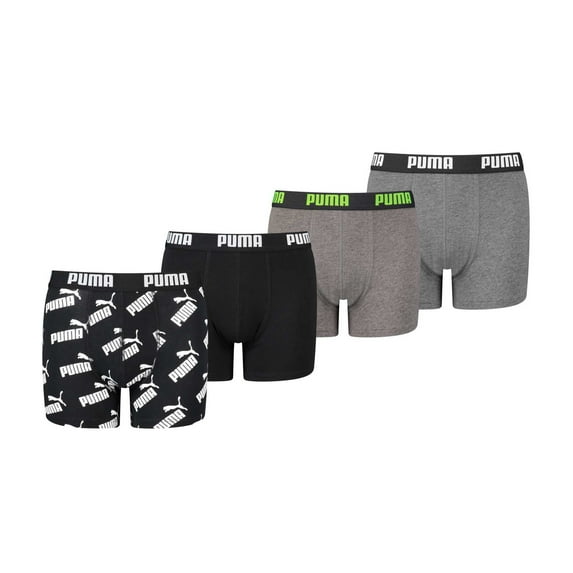 Puma Boys Boxer Shorts, 4 Pack - Basic Boxer Aop - Ecom, Cotton Stretch Grey/Black 164